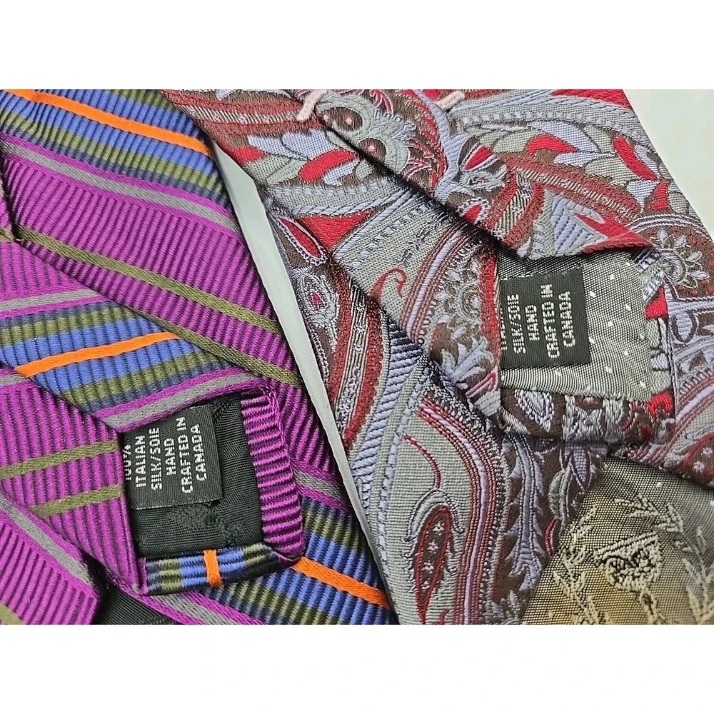 2 Vintage Christian Dior Neck Tie Stripes & Paisley 100% Silk Signature Designer